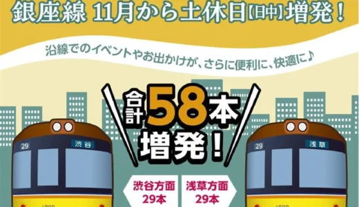 東京メトロ銀座線、11月から土休日運転本数増発 コロナ禍前水準に戻る