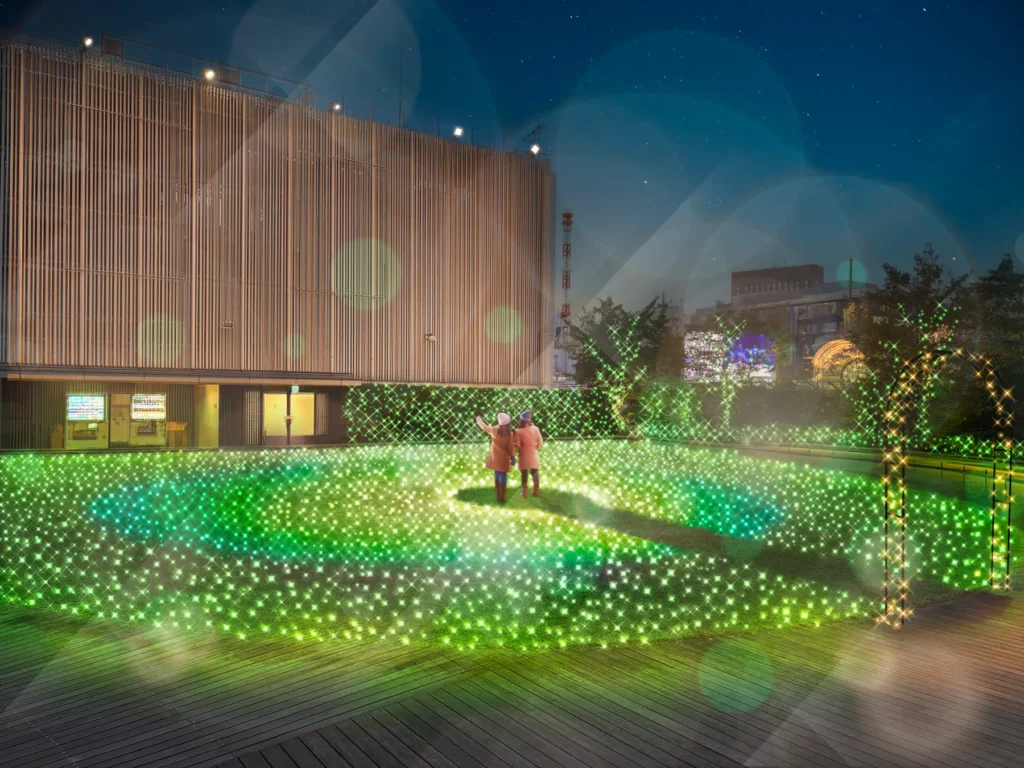 銀座の夜空のもとに３Dマッピング技術を使用したLEDイルミネーション登場